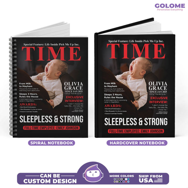 Personalized TIME Magazine Baby Notebook – Custom Photo, Name & Quote | Funny Mom Gift